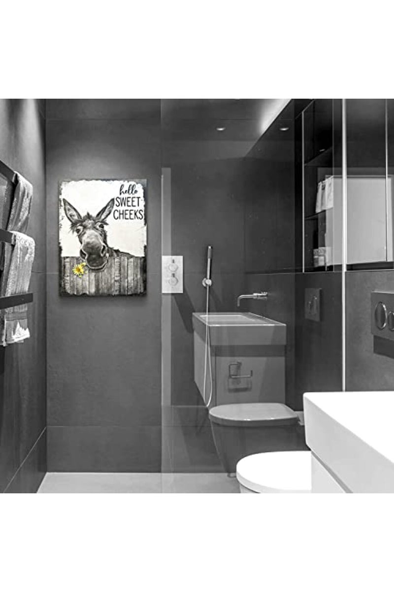 citari Farmhouse Bathroom Wall Art Hello Sweet Cheeks Donkey Poster Rustic Canvas Print - Image 4