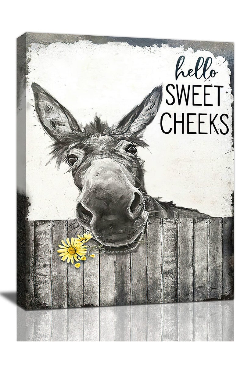 citari Farmhouse Bathroom Wall Art Hello Sweet Cheeks Donkey Poster Rustic Canvas Print - Image 1