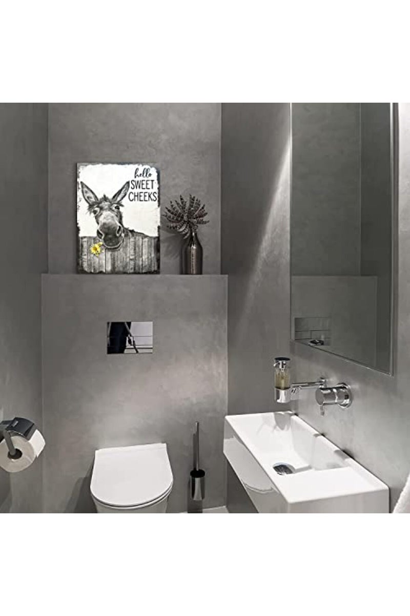 citari Farmhouse Bathroom Wall Art Hello Sweet Cheeks Donkey Poster Rustic Canvas Print - Image 2