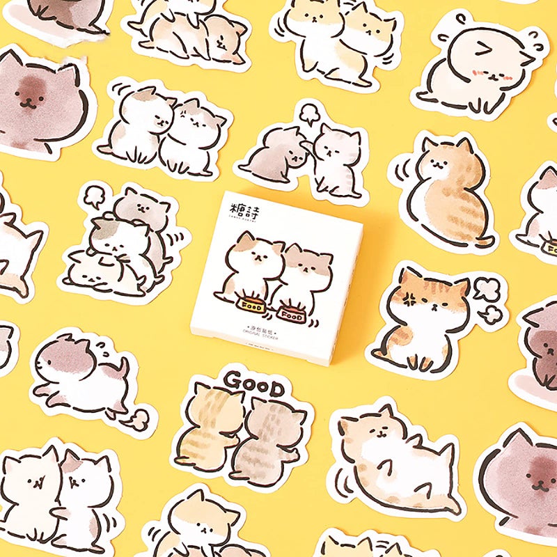 Doraking Small Size Laptop Stickers, 45pcs Doraking Boxed DIY Cute Pets Animals Stickers for Laptop Planners Scrapbook Suitcase Diary Notebooks Album (Naughty Cat) - Image 1