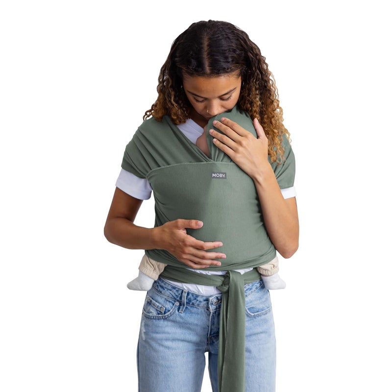 moby Basics Baby Wrap Carrier for Newborns to Toddlers (8-33lbs), Infant Sling Carrier, Lightweight & Hands Free Design, Adjustable for All Body Types (Spring Basil) - Image 1