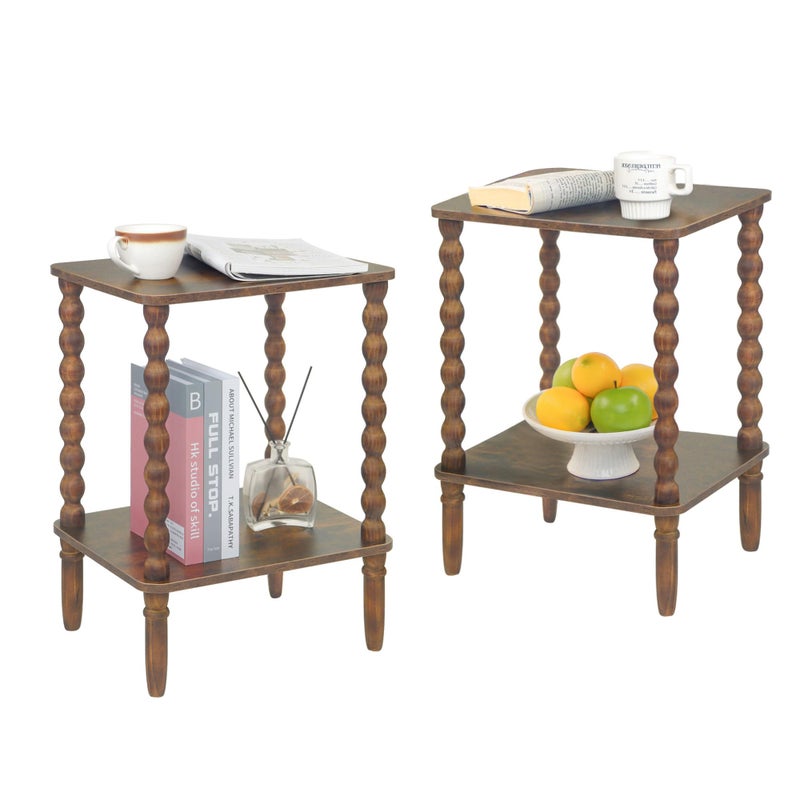 Fultyle Side Tables Set of 2, Small End Table with Storage Shelf, Night Stand Set 2 Bedside Tables for Living Room, Bedroom, Office and Small Spaces (Rustic Brown) - Image 1
