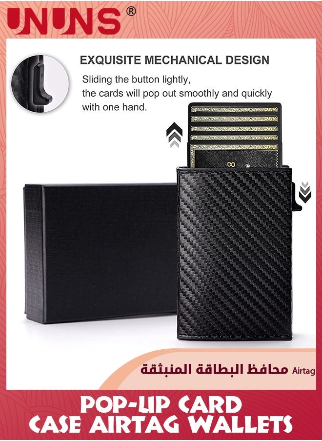 UNUNS - AirTag Wallet,Men's Genuine Leather Slim Pocket RFID Card Case With Money Clip(No Apple Air Tag),Smart Quick Access Card Holder,Mens Minimalist Trifold Wallets,Carbon Fiber Black - Image 1