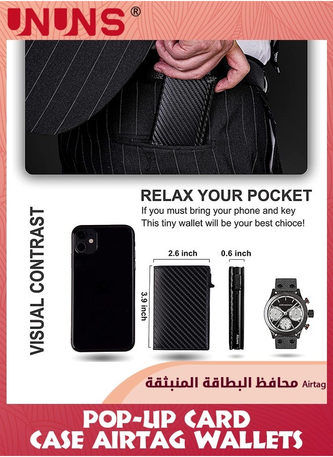 UNUNS - AirTag Wallet,Men's Genuine Leather Slim Pocket RFID Card Case With Money Clip(No Apple Air Tag),Smart Quick Access Card Holder,Mens Minimalist Trifold Wallets,Carbon Fiber Black - Image 1