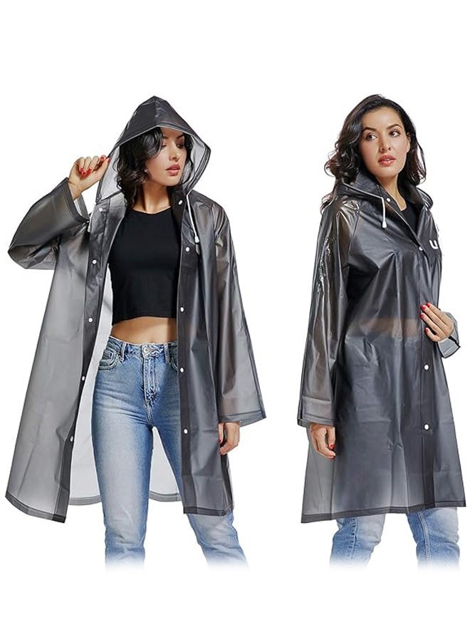Organizer Rain Coats for Adults Reusable, 1Pcs Thickened Transparent Light Raincoat with Hood and Elastic Cuff Sleeves, EVA Rain Ponchos Rain Jackets Raincoats for Men Women, for Family Fishing Travel (Black)  - Image 5
