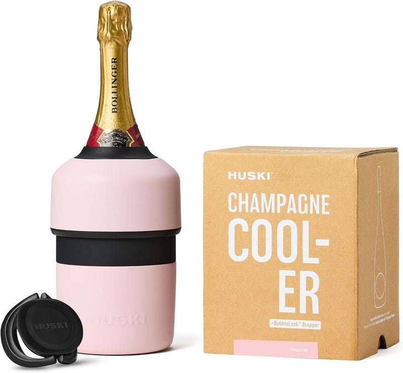 Huski Champagne Chiller | NEW | Award-Winning Iceless Design with Detachable Bottle Stopper | Keeps Wine Cold up to 6 Hours | Fits most 750ml Champagne, Prosecco & Sparkling Wine Bottles (Powder Pink) - Image 1