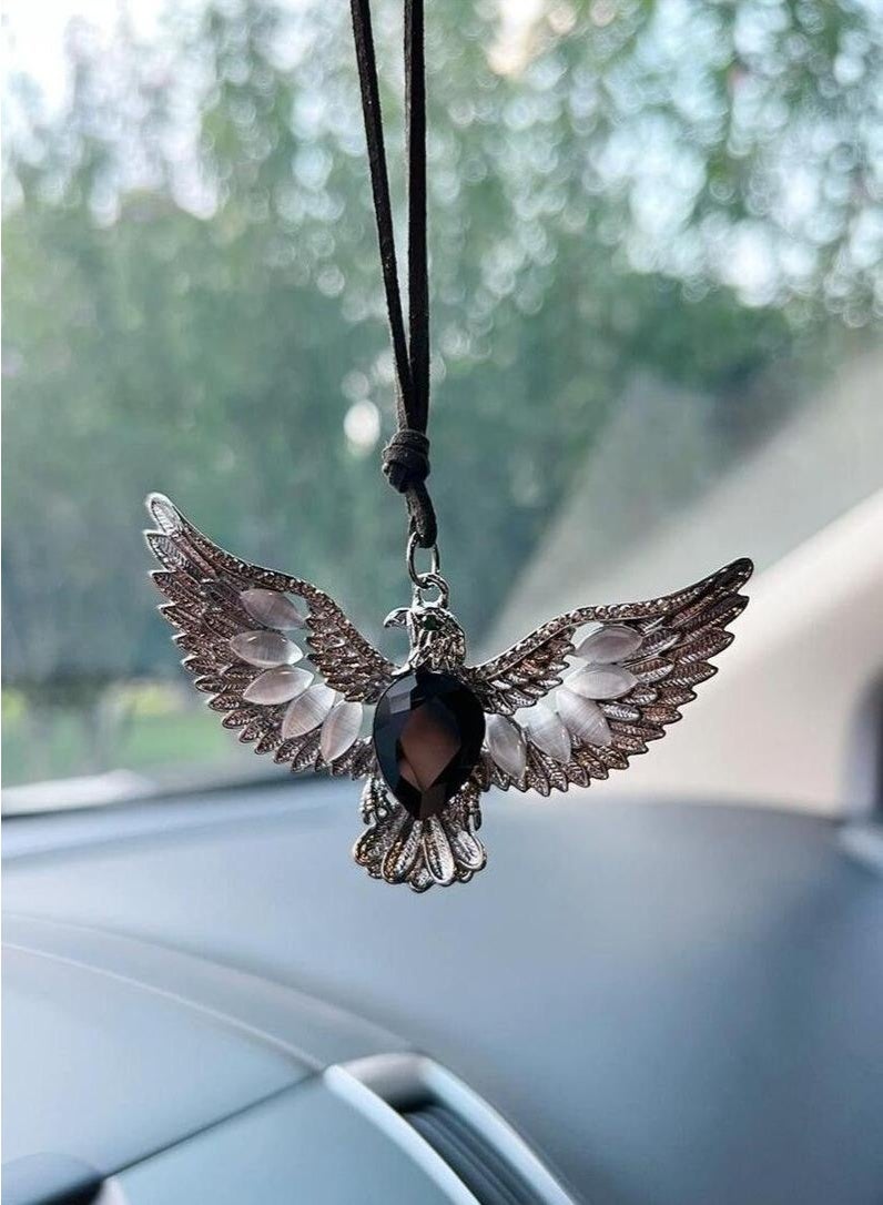 bbdd Car Hanging Ornament – Car Decoration with an Engraved Eagle Design, Made of Metal & Adorned with a Cat's Eye Stone, Perfect for Enhancing Your Car’s Interior Elegance – Length: 11.5 cm - Image 4