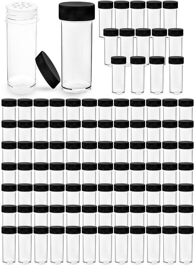 Conagel 100 Pack 1 oz Mini Plastic Spice Jars with White Caps Bulk Clear Empty Spice Bottles with Sifters Small Refillable Seasoning Containers for Kitchen Home Travel (Black) - Image 1