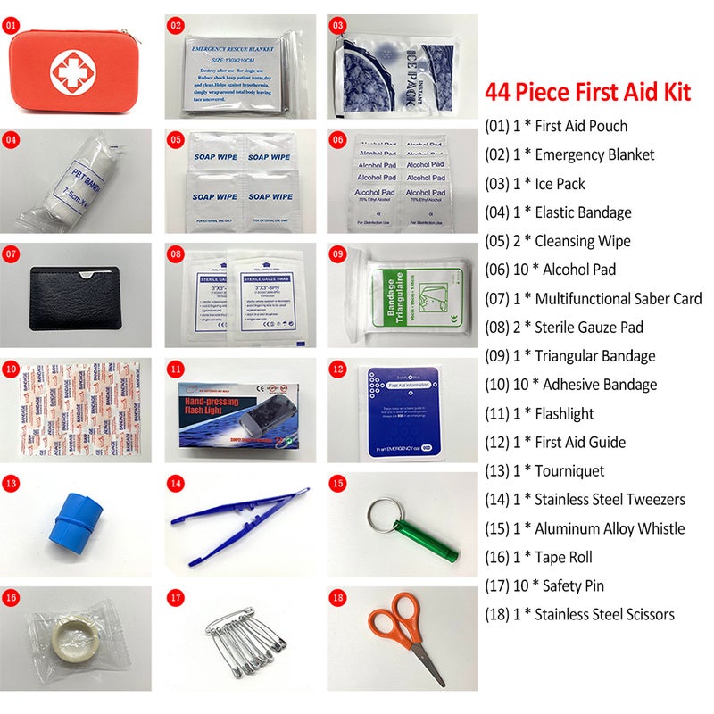 44 Piece First Aid Kit Emergency Kit for Home Car Office Outdoor Camping Hiking Traveling Adventure Survival - Image 2