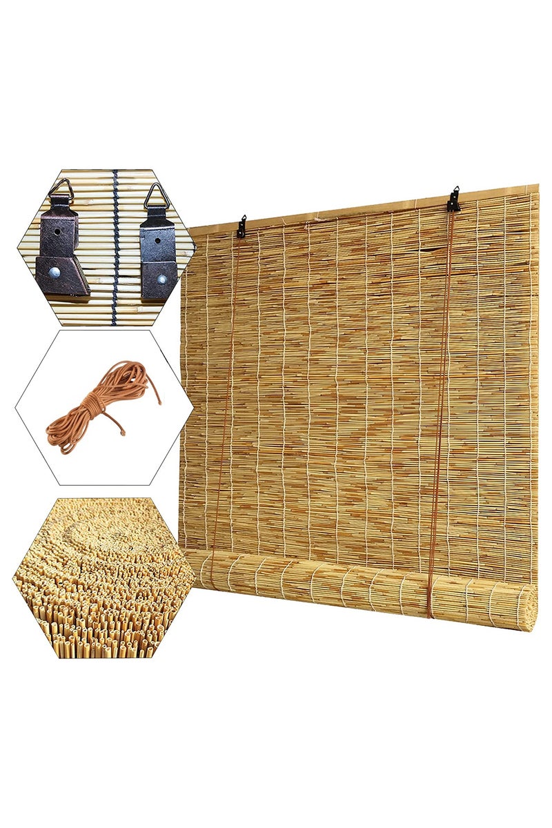 لينجوي ستائر قابلة للطي من الخيزران المتفحم، ستائر قصب داخلية وخارجية للنوافذ - Image 1