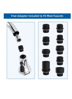 Excefore Kitchen Tap Spray Head Replacement, 3 Function Kitchen Sink Spray Nozzle with 9 Adapters, Pull Out Spray Head for Kitchen Faucet, Compatible with Most Faucets (G1/2)  - Image 4