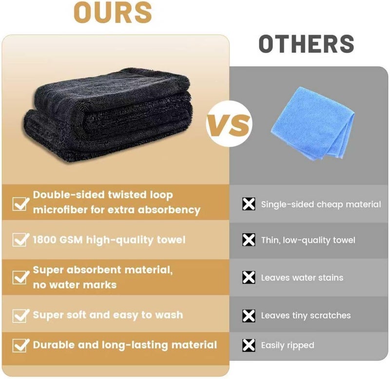 Ghguole Extra Large Car Drying Towel - 1800GSM Microfiber, Double-Sided, Lint-Free, 50x50 cm - Image 2