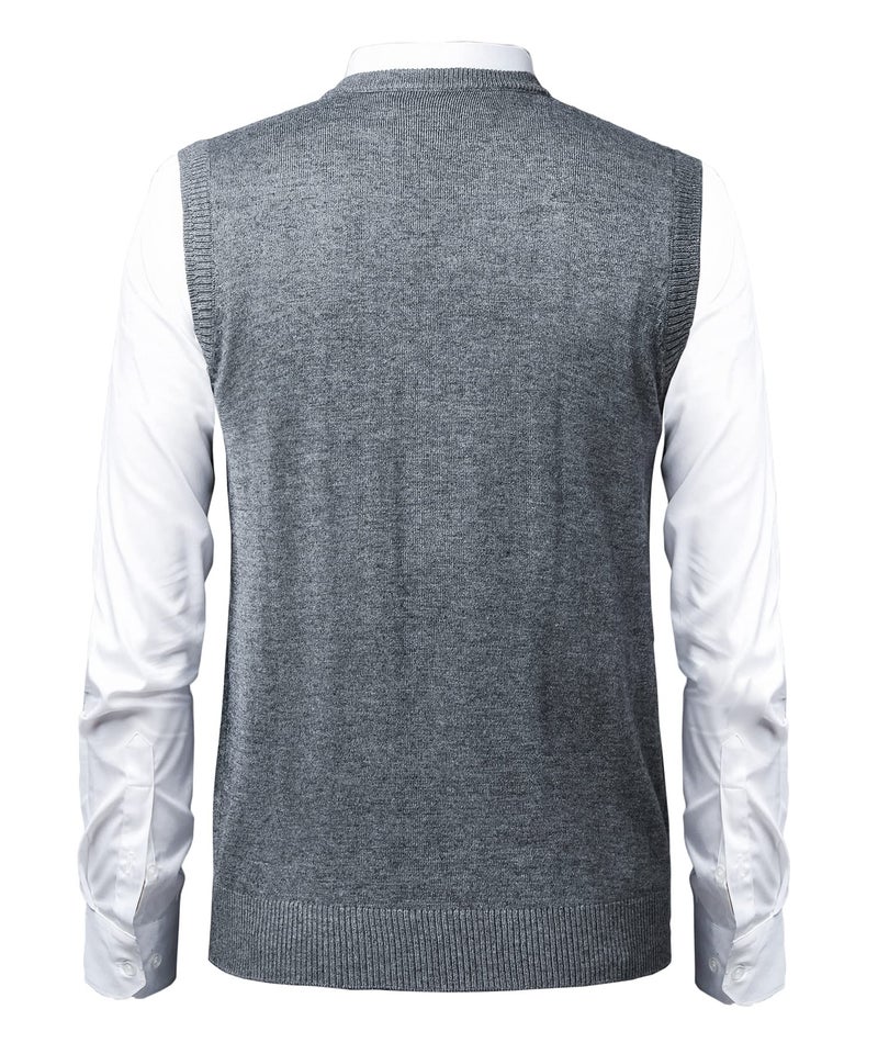 Herothorn Mens Argyle Sweater Vests Classic V-Neck Sleeveless Pullover Grey Black Knitwear Nice Tank Tops for Dad Husband - Image 3