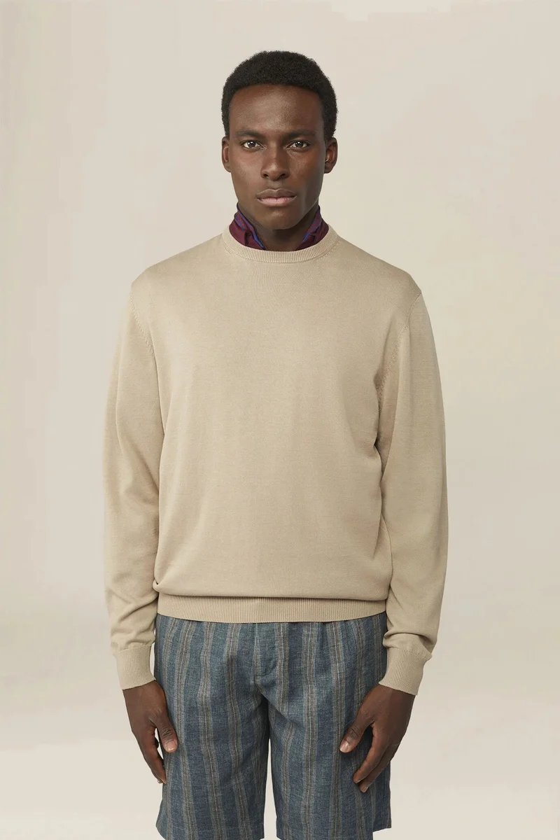 Doppelganger Men's crew neck jumper in 100% cotton - Sand