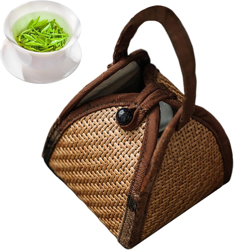 Portable Tea Cup Bag, Travel Rattan Teapot, Carrying Pouch Use with Handles, Storage Organizer for Collectors Entertainers Home, Tea Accessories, Kitchen Office Apartment Use for Dining Room - Image 1