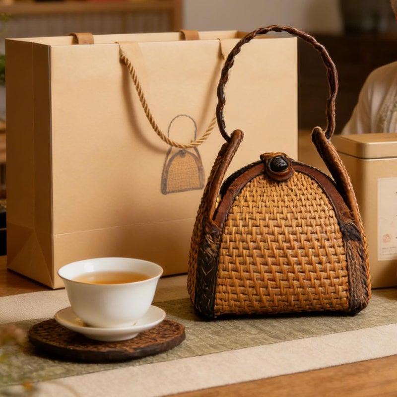 Portable Tea Cup Bag, Travel Rattan Teapot, Carrying Pouch Use with Handles, Storage Organizer for Collectors Entertainers Home, Tea Accessories, Kitchen Office Apartment Use for Dining Room - Image 2