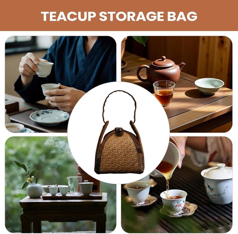 Portable Tea Cup Bag, Travel Rattan Teapot, Carrying Pouch Use with Handles, Storage Organizer for Collectors Entertainers Home, Tea Accessories, Kitchen Office Apartment Use for Dining Room - Image 4