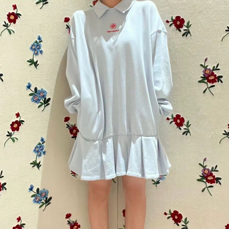 Pure desire girl cotton loose sweater skirt sports coat overskirt dress 2023 autumn and winter new niche SST light blue - Image 5