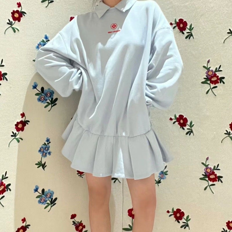 Pure desire girl cotton loose sweater skirt sports coat overskirt dress 2023 autumn and winter new niche SST light blue - Image 4