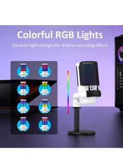 FlashHawk RGB Gaming Microphone for PC/PS5 with Volume Controlling, Pop Filter, Condenser Mic with Quick Mute, Podcast Microphone for Streaming Twitch/Discord/YouTube White  - Image 2