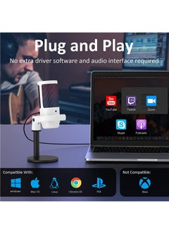 FlashHawk RGB Gaming Microphone for PC/PS5 with Volume Controlling, Pop Filter, Condenser Mic with Quick Mute, Podcast Microphone for Streaming Twitch/Discord/YouTube White  - Image 5