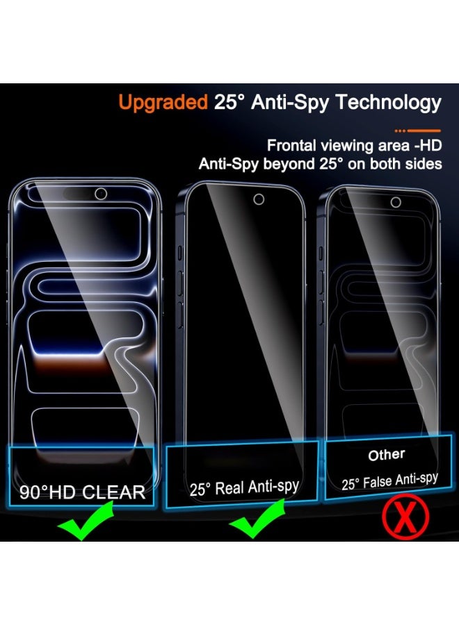 SYOSI Privacy Screen Protector for iPhone 17 Pro, Anti Spy Tempered Glass with Case Friendly Fit, 3 Pack Camera Lens Protector and Mounting Frame, Durable Scratch Resistant Accessories - Image 2