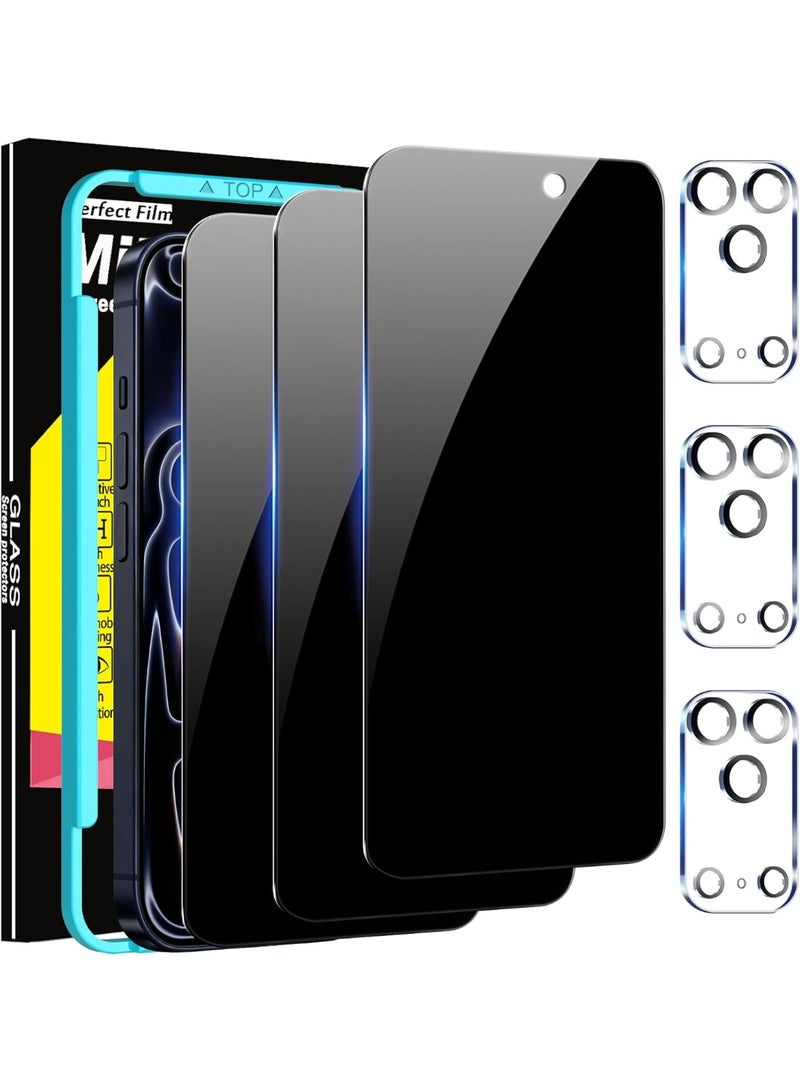 SYOSI Privacy Screen Protector for iPhone 17 Pro, Anti Spy Tempered Glass with Case Friendly Fit, 3 Pack Camera Lens Protector and Mounting Frame, Durable Scratch Resistant Accessories - Image 1