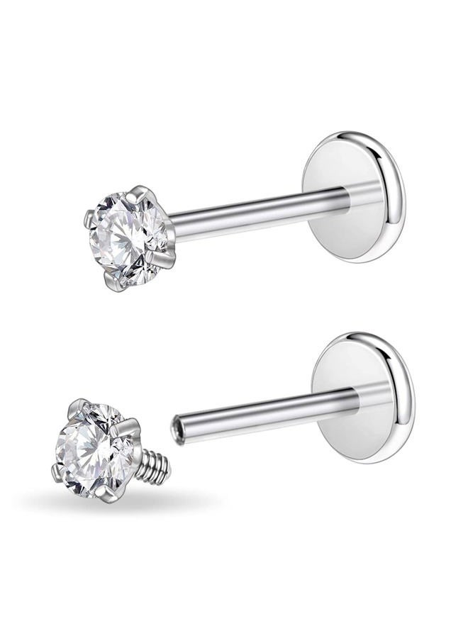 PunkTracker 16g/18g Surgical Steel Internal Thread CZ Stud Piercing Jewelry for Tragus/Nose/Helix/Conch/Medusa/Lip/Labret - Helix Tragus Cartilage Earring for Women Men 2PCS - Image 1