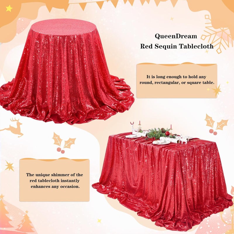 QueenDream Red Sequin Decorative Party Tablecloth Large Shimmer Dessert Table Overlay 90x90 Inch Dinner Table Drapes Cocktail Xmas Decor - Image 4