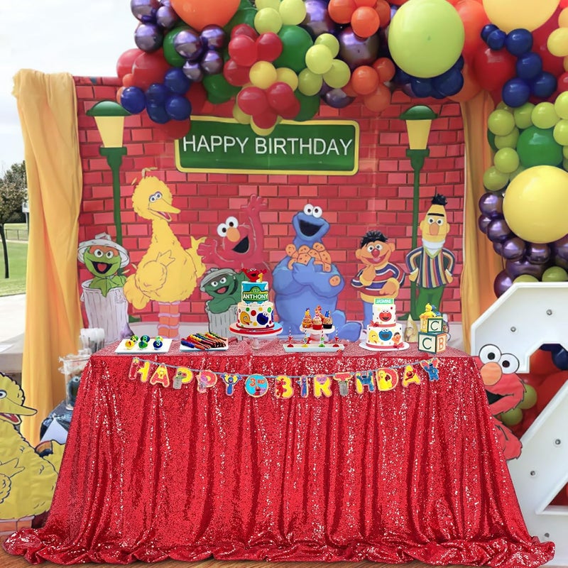 QueenDream Red Sequin Decorative Party Tablecloth Large Shimmer Dessert Table Overlay 90x90 Inch Dinner Table Drapes Cocktail Xmas Decor - Image 5