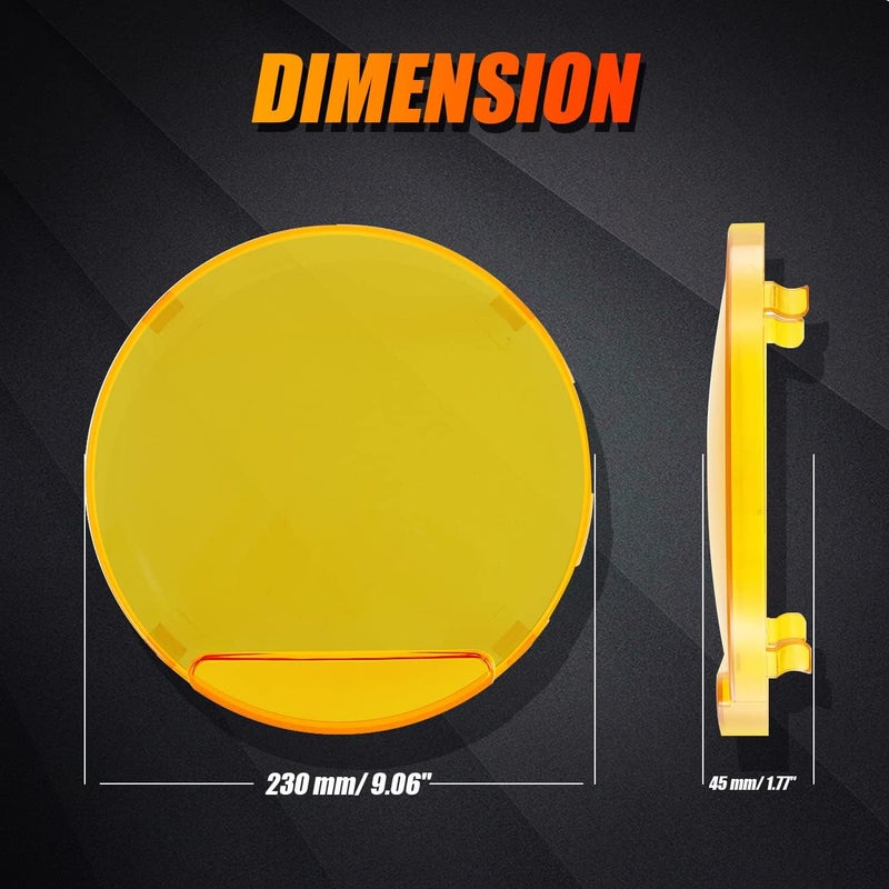 Auxbeam 9 inch Amber Light Covers, 2PCS Round Off Road Protective Covers PC Lens, Plastic Yellow Fog Driving Offroad Lights Bumper LED Pods Light Bar - Image 2