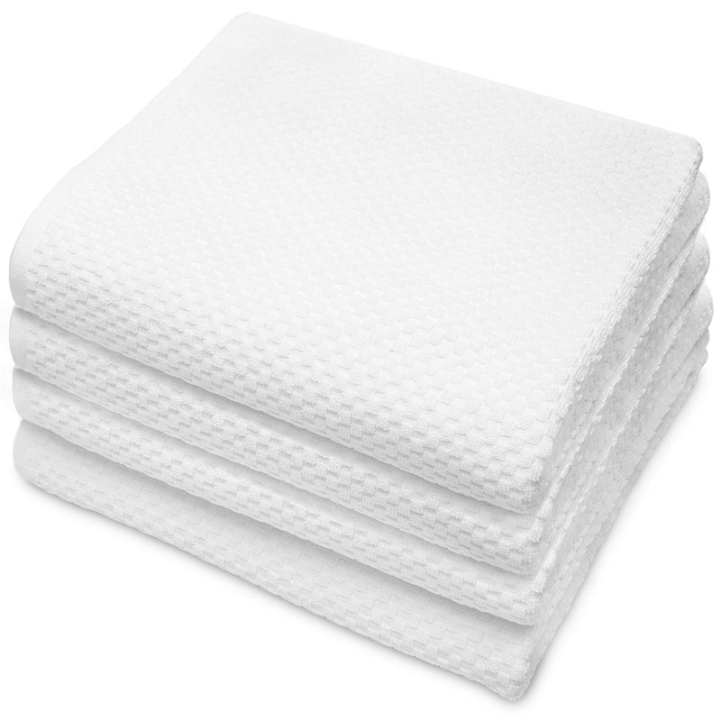 COTTON CRAFT Euro Spa Set of 4 Luxury Waffle Weave Bath Towels Oversized Pure Ringspun Cotton 30 inch x 56 inch White