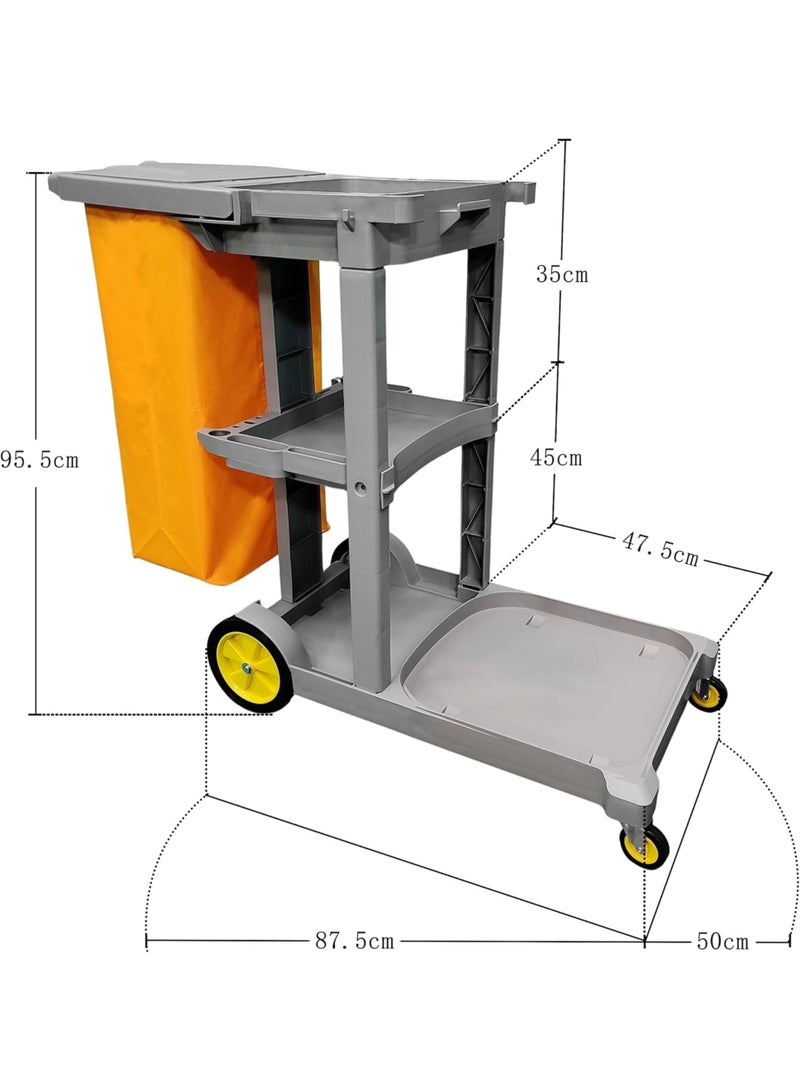 Amber Home Janitorial Cart Utility Cart Housekeeping Cart with Lid & Detachable Bag Heavy Duty 3 Shelf Cleaning Trolley for Restaurant, Hotels, Commercial, Industrial & Hospitality Grey - Image 2