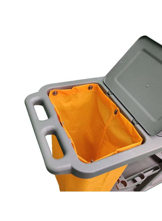 Amber Home Janitorial Cart Utility Cart Housekeeping Cart with Lid & Detachable Bag Heavy Duty 3 Shelf Cleaning Trolley for Restaurant, Hotels, Commercial, Industrial & Hospitality Grey - Image 4