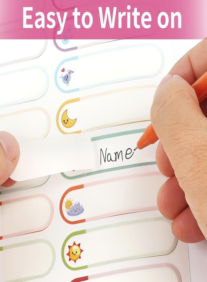 MOWPOG 480 Pcs Labels for Kids Stuff Daycare, Waterproof Baby Name Label, Washable Bottle Labels, Reusable Self-Adhesive Tag Stickers for School Essentials, Self-Laminating Write-on (Weather) - Image 4