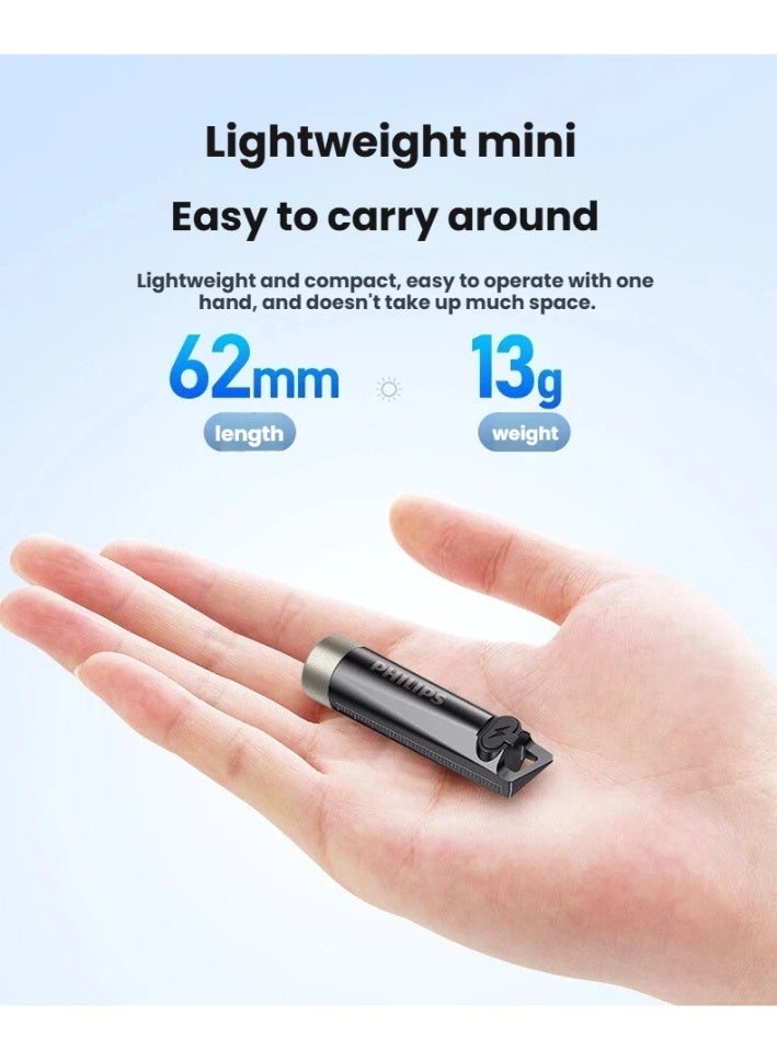 Philips Flashlight Highlight Rechargeable Waterproof Mini Key Chain Multifunction Led Warning Light Emergency Light USB Tpye-C Rechargeable LongBattery UV Light - Image 4