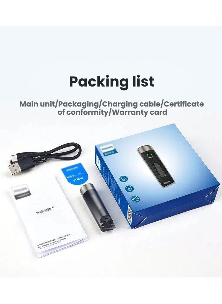 Philips Flashlight Highlight Rechargeable Waterproof Mini Key Chain Multifunction Led Warning Light Emergency Light USB Tpye-C Rechargeable LongBattery UV Light - Image 5