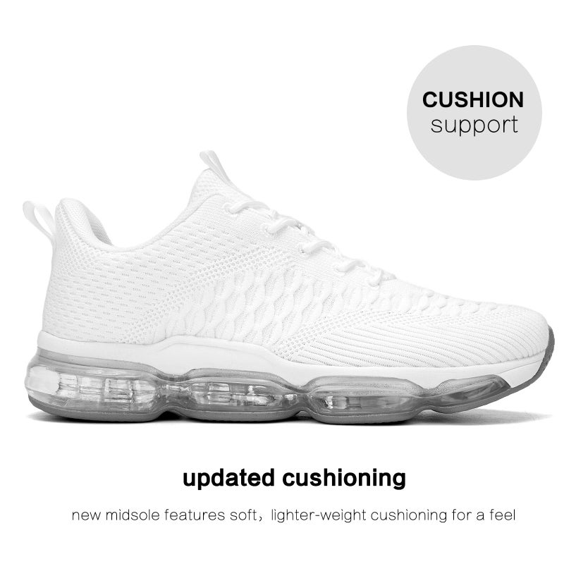 Socviis Men's Air Cushion Running Shoes Breathable Tennis Fashion Sneakers Non Slip Workout Casual Sport Shoes Gym Training Comfortable Walking Shoes White - Image 4