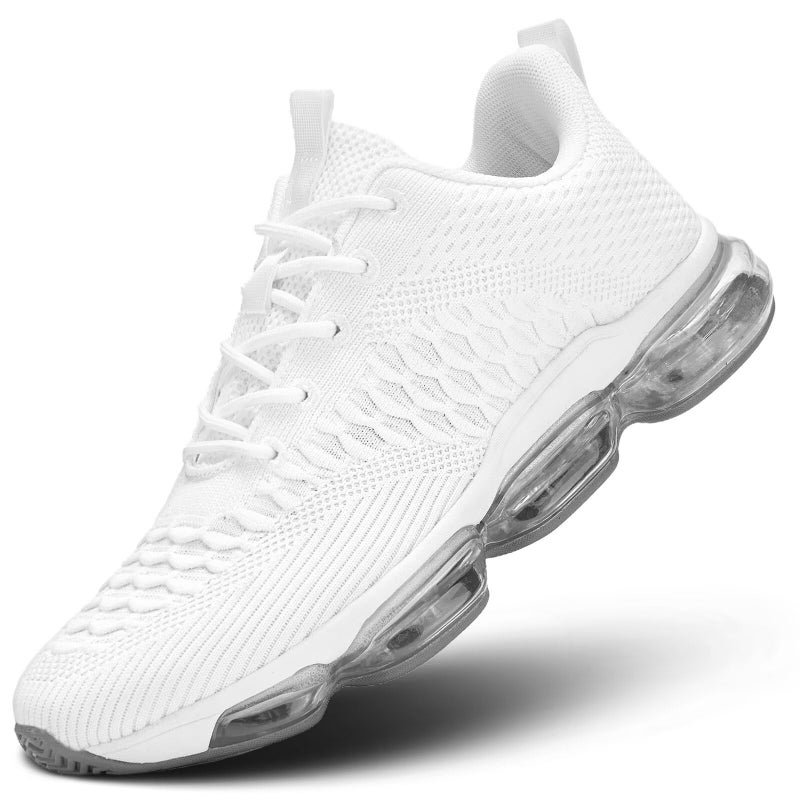 Socviis Men's Air Cushion Running Shoes Breathable Tennis Fashion Sneakers Non Slip Workout Casual Sport Shoes Gym Training Comfortable Walking Shoes White - Image 1