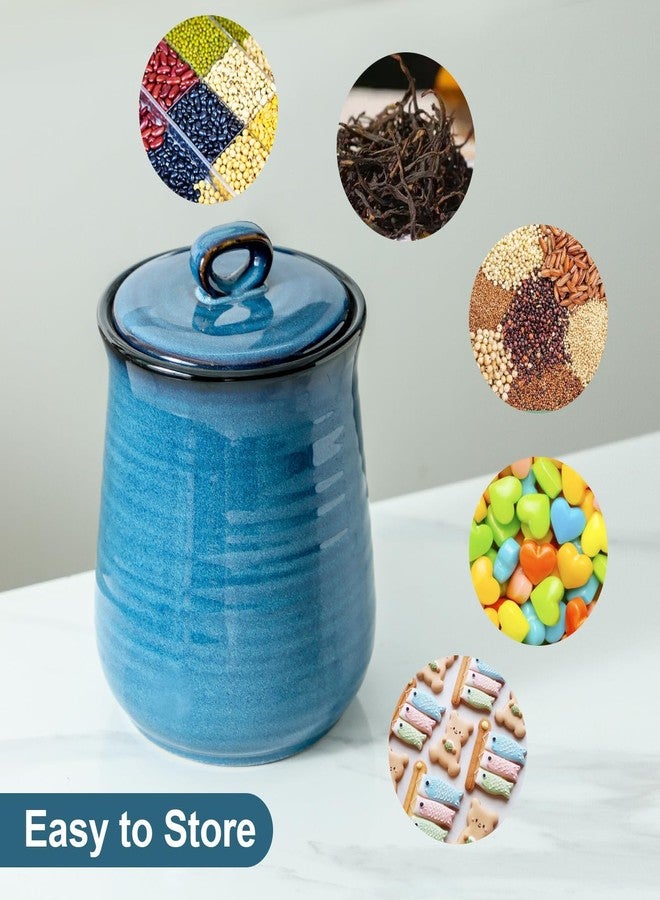glowworm 80 Oz Large Food Storage Jar, Ceramic Coffee Canister with Airtight Lid, Cookies Containers for Candy, Flours, Rice, Pet Food, Blue - Image 4