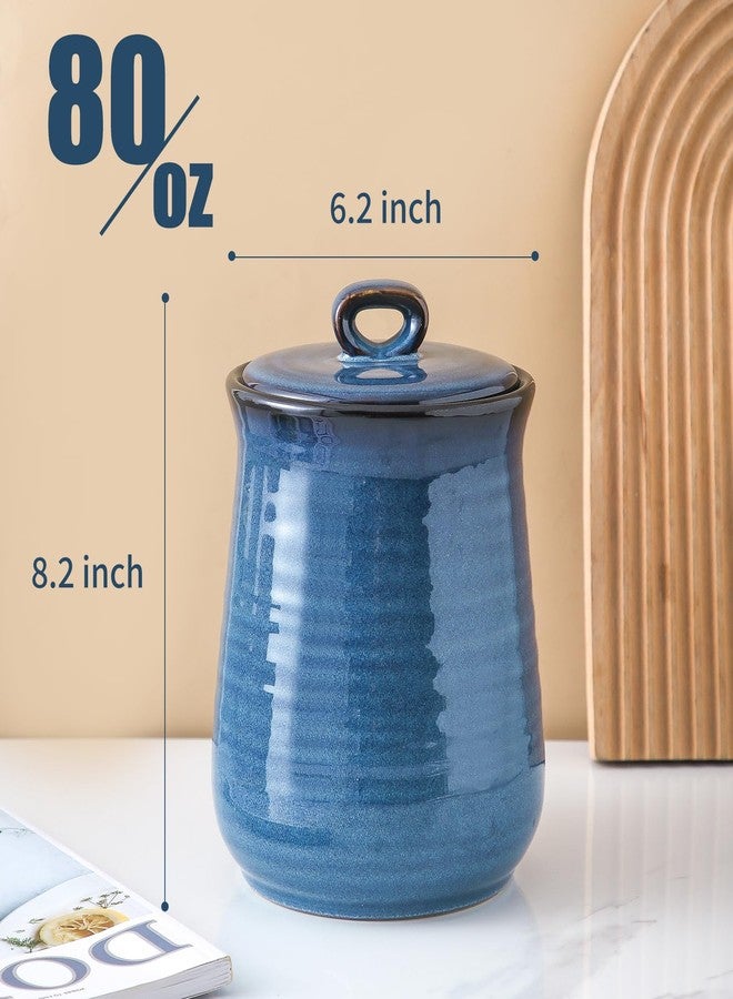glowworm 80 Oz Large Food Storage Jar, Ceramic Coffee Canister with Airtight Lid, Cookies Containers for Candy, Flours, Rice, Pet Food, Blue - Image 2