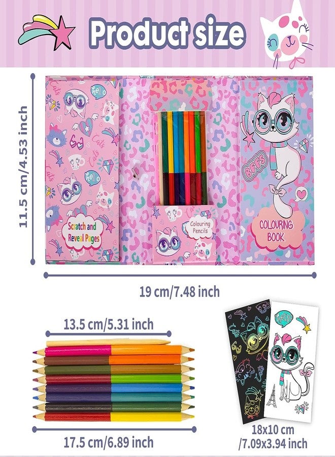 BLiSS HUES مجموعة كتب التلوين والحرف اليدوية BLiSS HUES® للسفر للأطفال - مجموعة تلوين قطة بدون فوضى، 30 صفحة تلوين، 10 رسومات خدش، 8 أقلام تلوين مزدوجة الأطراف، هدايا مثالية لأعياد ميلاد الأولاد والبنات. - Image 5