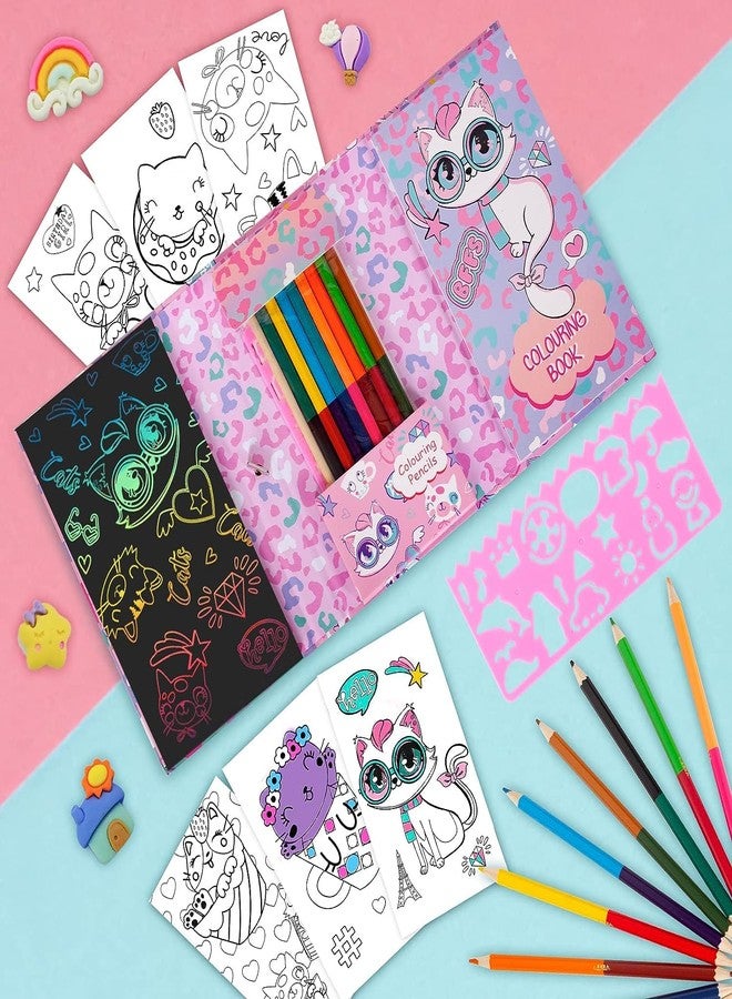 BLiSS HUES مجموعة كتب التلوين والحرف اليدوية BLiSS HUES® للسفر للأطفال - مجموعة تلوين قطة بدون فوضى، 30 صفحة تلوين، 10 رسومات خدش، 8 أقلام تلوين مزدوجة الأطراف، هدايا مثالية لأعياد ميلاد الأولاد والبنات. - Image 2