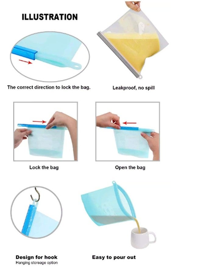 Ivar Silicone Reusable Storage Container Preservation Leakproof Zip Lock Bag for Food, Snack, Vegetable, Meat for Fridge and Microwave (2Pcs, 1L) Multicolour - Image 4