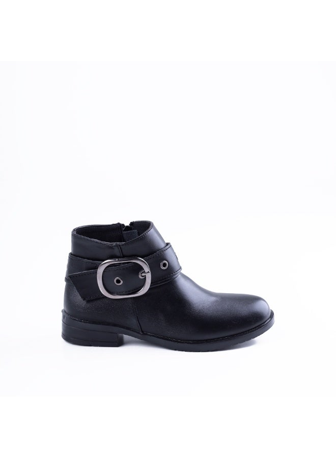 لايف ستيلاش  حذاء كاحل مسطح  من الجلد مع ابزيم انيق G-33 - أسود - Image 2