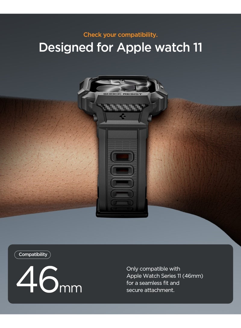 Spigen Rugged Armor Pro 2 for Apple Watch Series 11 / 10 (46mm) Case with Band Strap - Matte Black - Image 2
