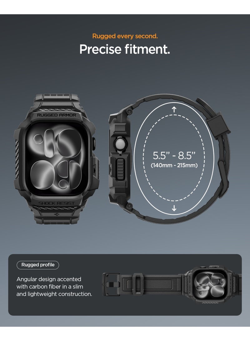 Spigen Rugged Armor Pro 2 for Apple Watch Series 11 / 10 (46mm) Case with Band Strap - Matte Black - Image 4
