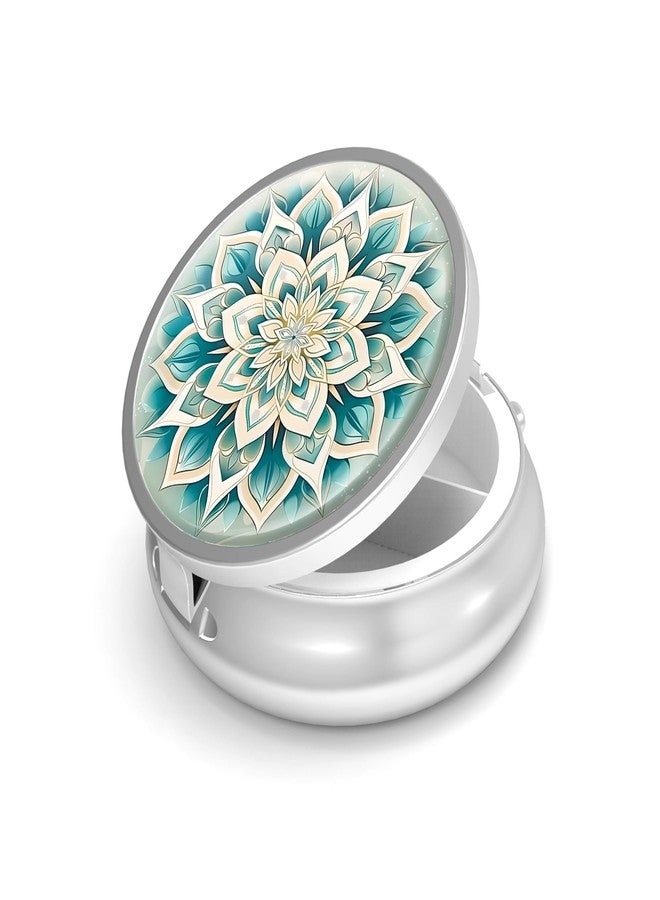 VANCANYOHO Pill Box-3 Compartment Small Pill Case for Purse & Pocket Mini Metal Pill Holder Travel Pill Container to Hold Supplements Vitamins BPA-Free (Green Mandala) - Image 1