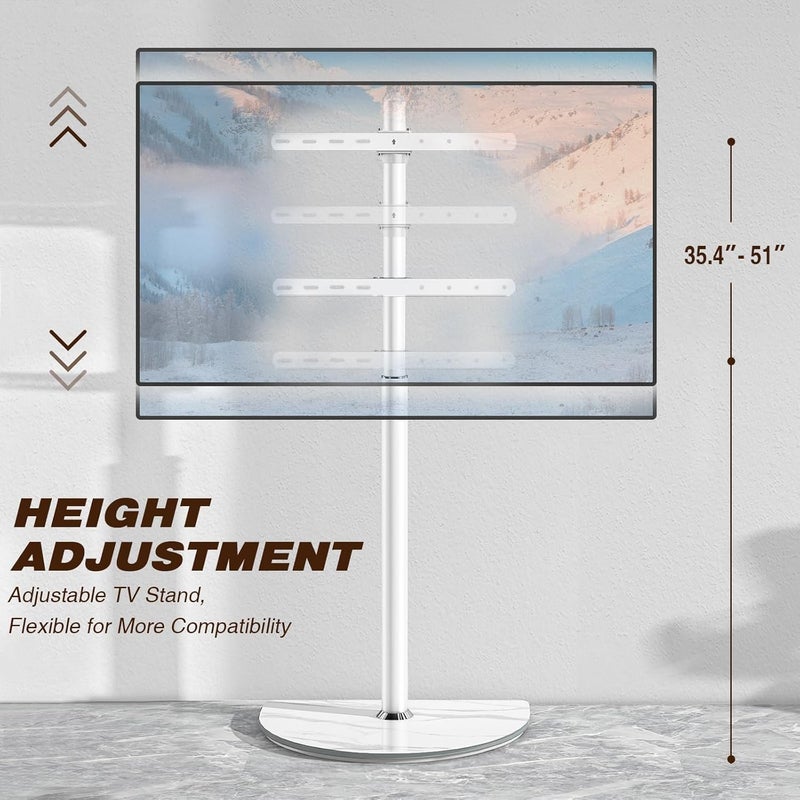 Rfiver Universal Corner TV Floor Stand with Swivel Mount for 32-65 inch LED LCD Plasma Flat Panel or Curved Screen Tvs up to 40 kg, Mid Century Modern TV Stand with Height Adjustable and Semi Circular Glass Base, VESA 400x400 mm, White | TF1202MAW - Image 4