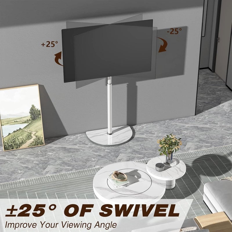 Rfiver Universal Corner TV Floor Stand with Swivel Mount for 32-65 inch LED LCD Plasma Flat Panel or Curved Screen Tvs up to 40 kg, Mid Century Modern TV Stand with Height Adjustable and Semi Circular Glass Base, VESA 400x400 mm, White | TF1202MAW - Image 5